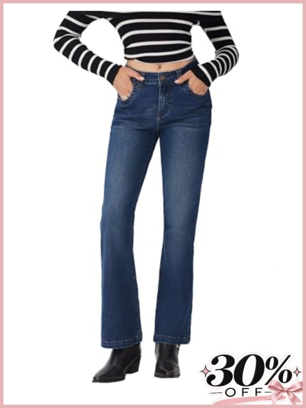 Women's Wide Leg Flare Jeans High Waisted Stretchy Bootcut Denim Pants